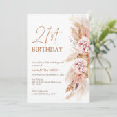 Boho Floral Pampas Grass 21st Birthday Uitnodiging (Staand voorkant)