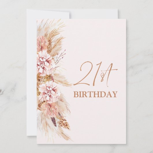 Boho Floral Pampas Grass 21st Birthday Uitnodiging (Achterkant)