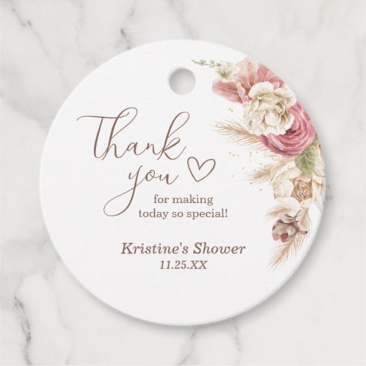Boho Floral Pampas Grass Baby shower Bedankt Bedankjes Labels (Voorkant)
