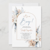 Boho Floral Pampas Grass Baby shower Boy Kaart (Voorkant)