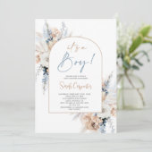 Boho Floral Pampas Grass Baby shower Boy Kaart (Staand voorkant)