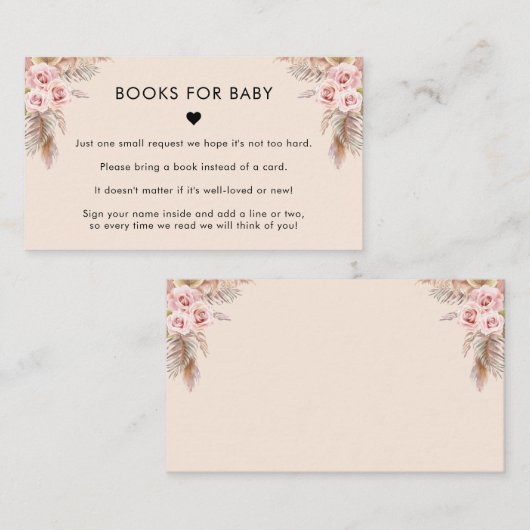 Boho Floral Pampas Grass Books voor Baby shower Informatiekaartje (Voorkant / Achterkant)