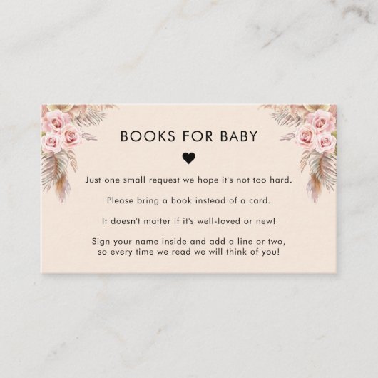 Boho Floral Pampas Grass Books voor Baby shower Informatiekaartje (Voorkant)