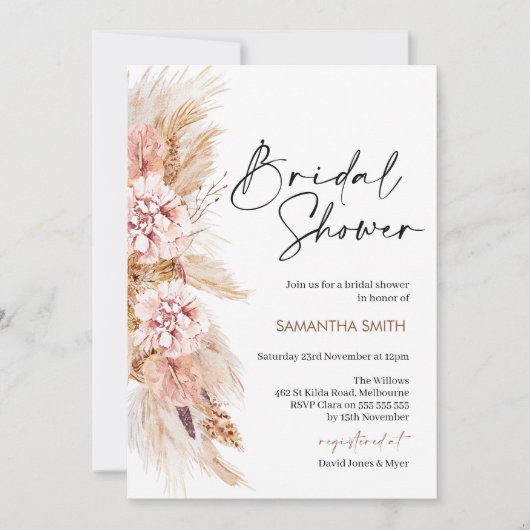 Boho Floral Pampas Grass Bridal Shower Kaart (Voorkant)