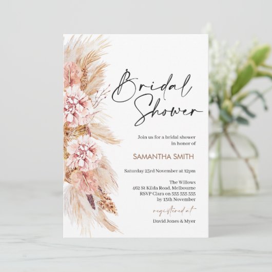 Boho Floral Pampas Grass Bridal Shower Kaart (Staand voorkant)