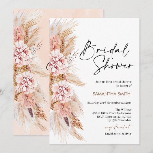 Boho Floral Pampas Grass Bridal Shower Kaart (Voorkant / Achterkant)