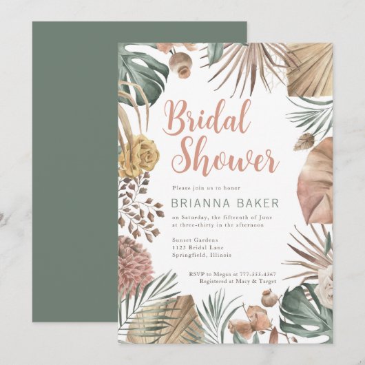 Boho Floral Pampas Grass Bridal Shower Kaart (Voorkant / Achterkant)