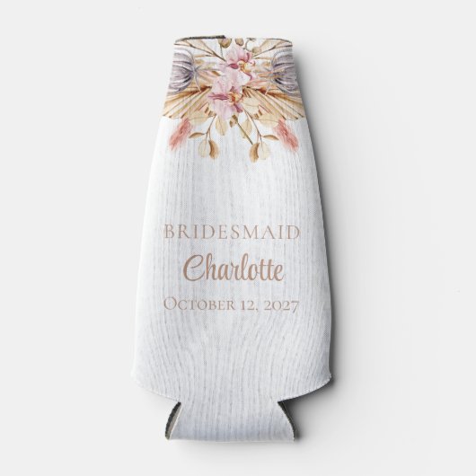 Boho Floral Pampas Grass Bridesmaid Wedding Party Flesjeskoeler (Voorkant)