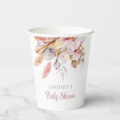 Boho Floral Pampas Grass Dusty Pink Papieren Bekers (Achterkant)