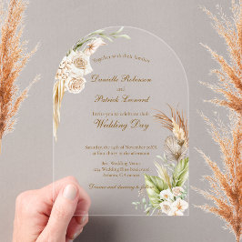 Boho Floral Pampas Grass Earth Tones Wedding Acryl Uitnodigingen
