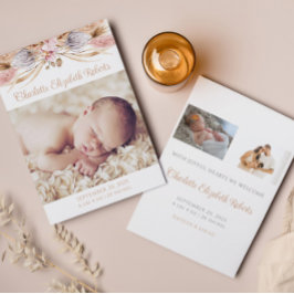 Boho Floral Pampas Grass Foto Geboorteaankondiging Bedankkaart