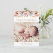 Boho Floral Pampas Grass Foto Geboorteaankondiging Bedankkaart (Staand voorkant)