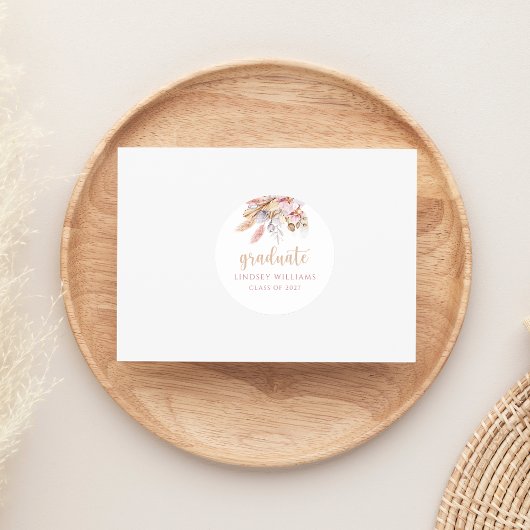 Boho Floral Pampas Grass Gepersonaliseerd Afstuder Ronde Sticker