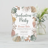 Boho Floral Pampas Grass Graduation Party Kaart (Staand voorkant)