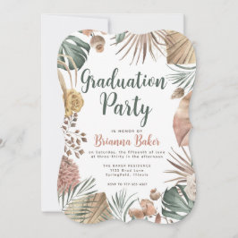 Boho Floral Pampas Grass Graduation Party Kaart