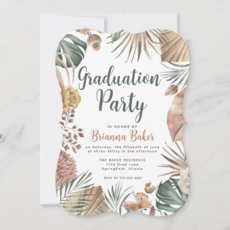 Boho Floral Pampas Grass Graduation Party Kaart