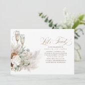 Boho Floral Pampas Grass Greenery Engagement Kaart (Staand voorkant)