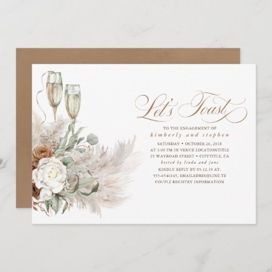 Boho Floral Pampas Grass Greenery Engagement Kaart (Voorkant / Achterkant)