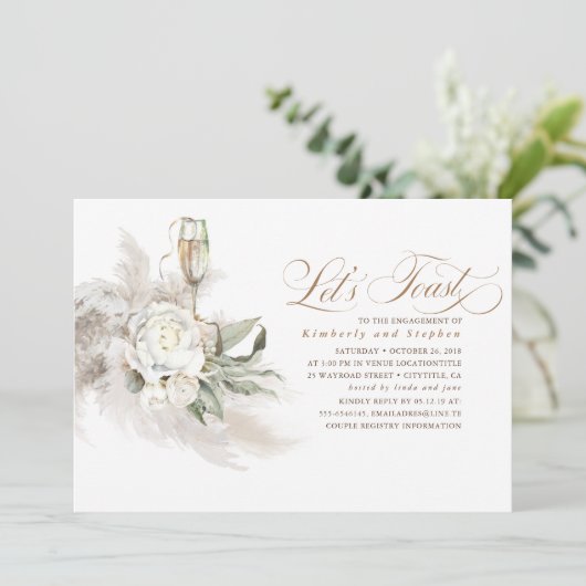 Boho Floral Pampas Grass Greenery Engagement Kaart (Staand voorkant)