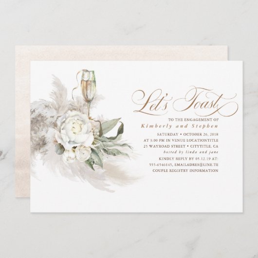 Boho Floral Pampas Grass Greenery Engagement Kaart (Voorkant / Achterkant)