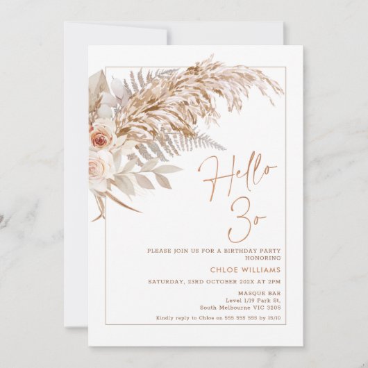 Boho Floral Pampas Grass Hallo 30 Kaart (Voorkant)