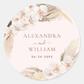 Boho Floral Pampas Grass Herfst Rustic Wedding Ronde Sticker (Voorkant)
