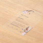 Boho Floral Pampas Grass huwelijksuitnodigingen Acryl Uitnodigingen (Laagn)