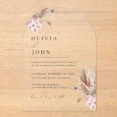 Boho Floral Pampas Grass huwelijksuitnodigingen Acryl Uitnodigingen (Voorkant)