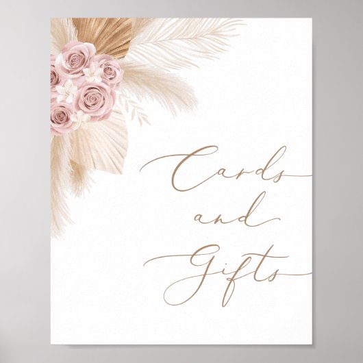 Boho Floral Pampas Grass Kaarten en cadeaubordje Poster (Voorkant)