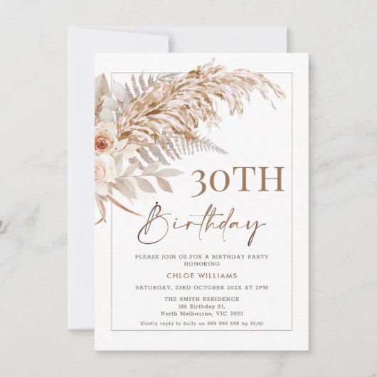 Boho Floral Pampas Grass Lijst Birthday Kaart (Voorkant)