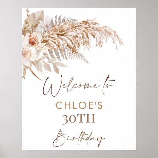 Boho Floral Pampas Grass Lijst Verjaardag Welkom Poster (Voorkant)