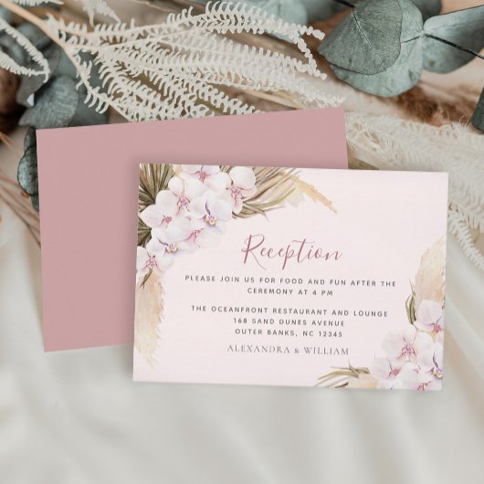 Boho Floral Pampas Grass Orchid Wedding Reception Informatiekaartje