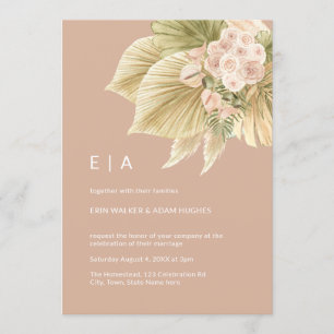 Boho Floral Pampas Grass Palm Blush Roze Huwelijk Kaart