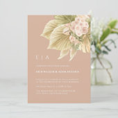 Boho Floral Pampas Grass Palm Stoffig Roze Huwelij Kaart (Staand voorkant)