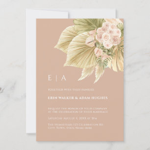 Boho Floral Pampas Grass Palm Stoffig Roze Huwelij Kaart