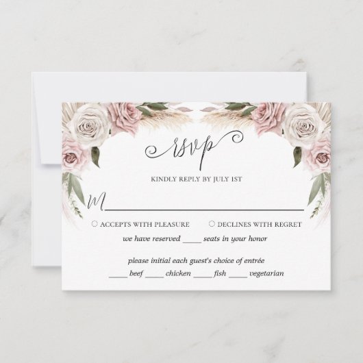 Boho Floral Pampas Grass Pink RSVP Kaartje (Voorkant)