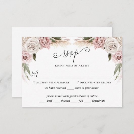 Boho Floral Pampas Grass Pink RSVP Kaartje (Voorkant / Achterkant)