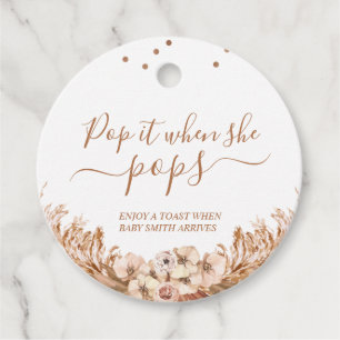 Boho Floral Pampas Grass Pop het als ze Pop Bedankjes Labels