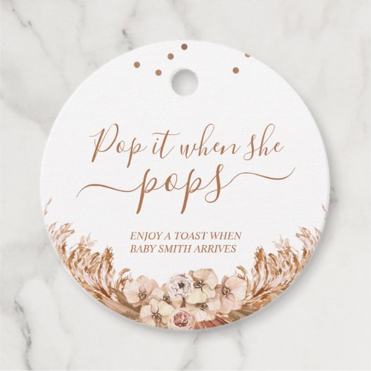 Boho Floral Pampas Grass Pop het als ze Pop Bedankjes Labels (Voorkant)