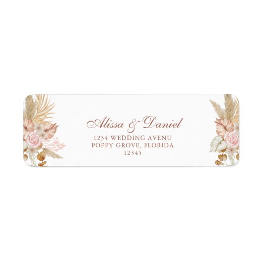 Boho Floral Pampas Grass retouradres Etiket (Voorkant)