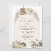  Boho Floral Pampas Grass Rustic QR Code Wedding Kaart (Voorkant)