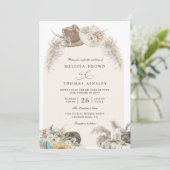  Boho Floral Pampas Grass Rustic QR Code Wedding Kaart (Staand voorkant)