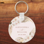 Boho Floral Pampas Grass Rustic Wedding Favor Sleutelhanger (Voorkant)