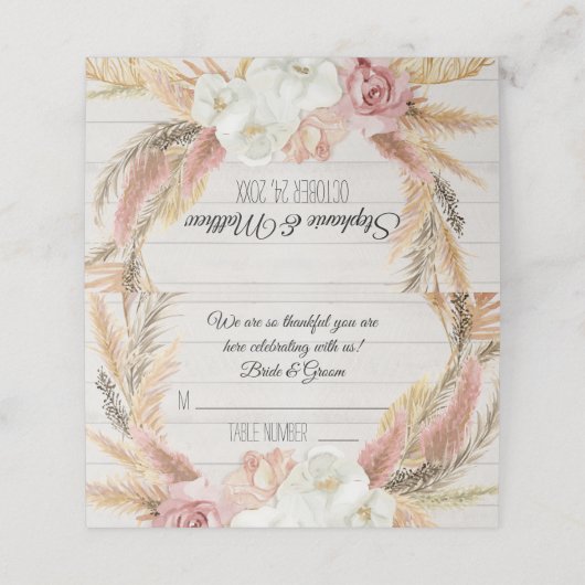 Boho Floral Pampas Grass Rustiek Hout Plaats Kaart Plaatskaartje (Buitenkant ongevouwen)