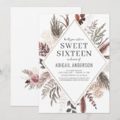 Boho Floral Pampas Grass Sweet Sixteen Dag Kaart (Voorkant / Achterkant)
