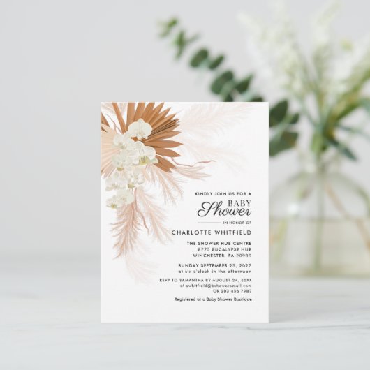 Boho Floral Pampas Grass Terracotta Baby shower Uitnodiging Briefkaart (Staand voorkant)