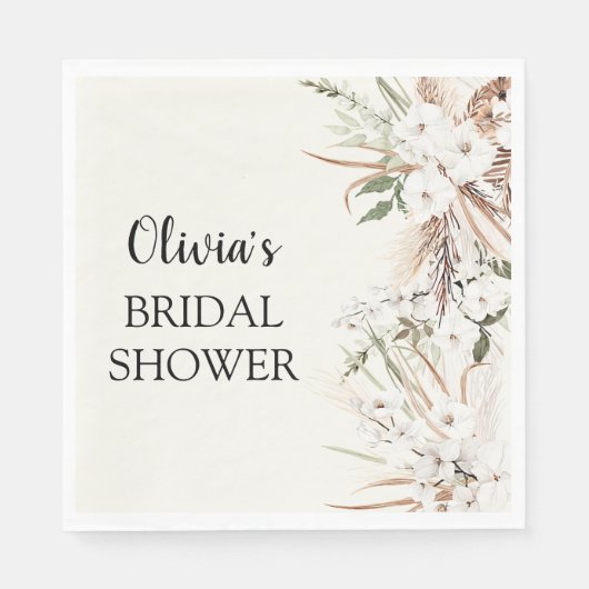 Boho Floral Pampas Grass Vrijgezellenfeest Papier Servet (Voorkant)