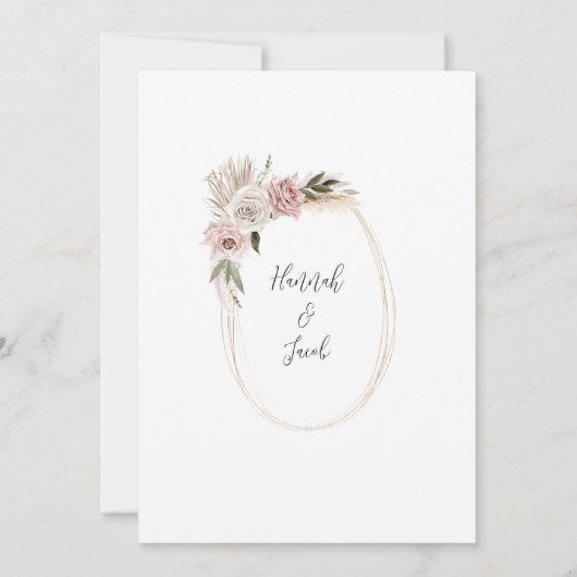 Boho Floral Pampas Grass Wedding Kaart (Achterkant)