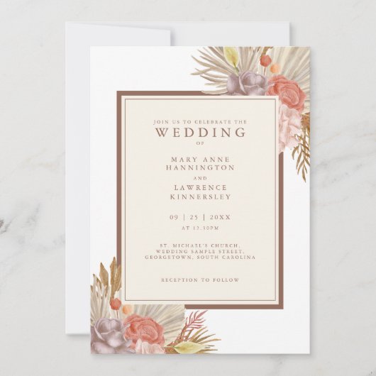 Boho Floral Pampas Grass Wedding Kaart (Voorkant)