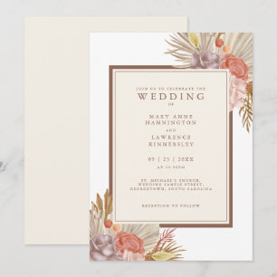 Boho Floral Pampas Grass Wedding Kaart
